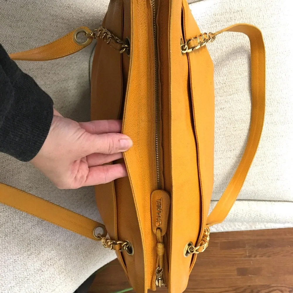 Authentic CHANEL large yellow caviar leather executive tote